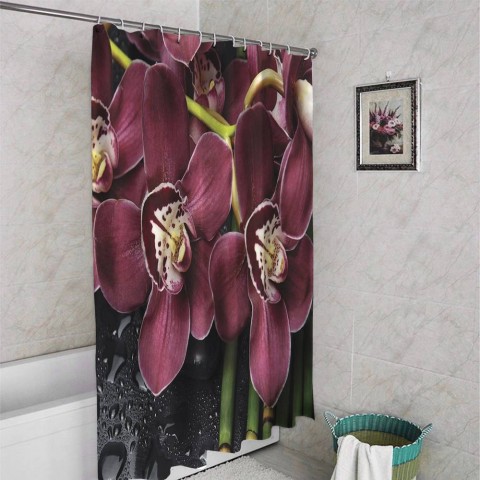 3D штора для ванны «Орхидеи и капли воды» вид 4