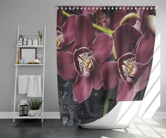 3D штора для ванны «Орхидеи и капли воды» вид 5