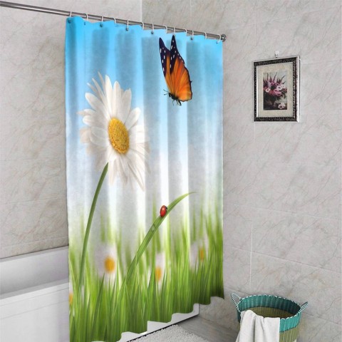 3D штора для ванны «Ромашка и бабочка» вид 4