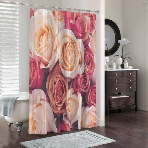 3D фото занавеска для ванной «Ассорти из роз» вид 3