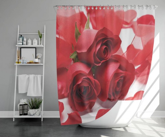 3D занавеска для ванны «Композиция с алыми розами» вид 5