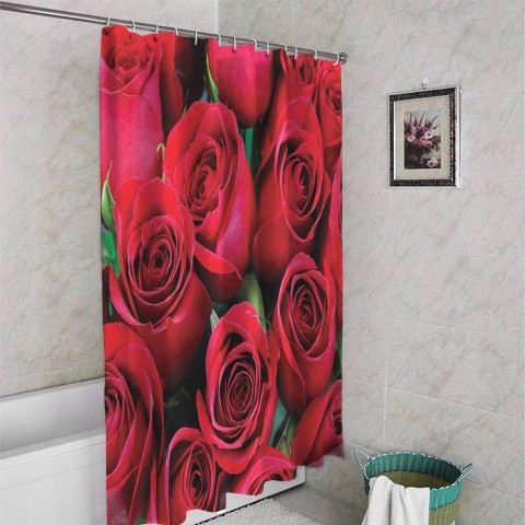 3D занавеска в ванную комнату «Нежные бордовые розы» вид 4