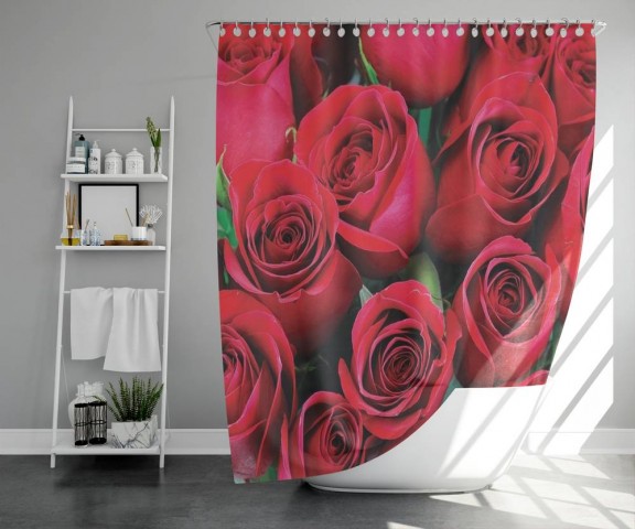 3D занавеска в ванную комнату «Нежные бордовые розы» вид 5