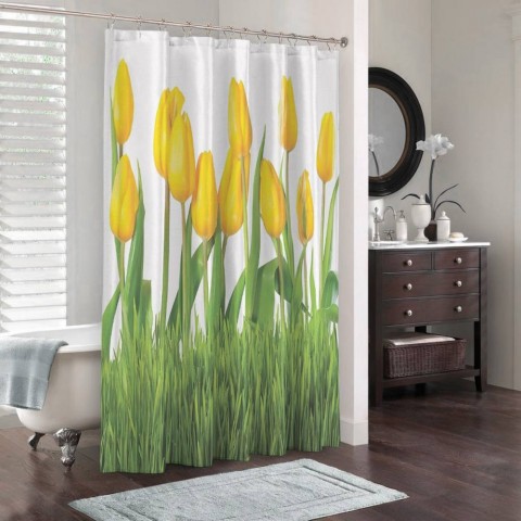 3D штора в ванную комнату «Желтые тюльпаны» вид 3