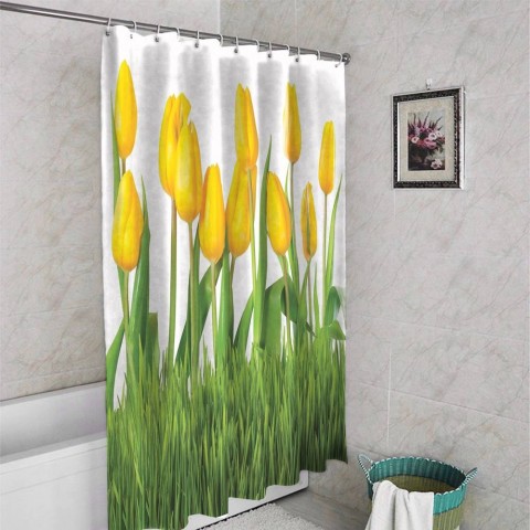 3D штора в ванную комнату «Желтые тюльпаны» вид 4