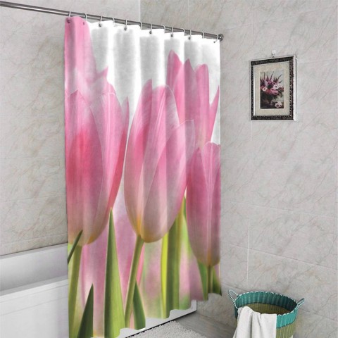 3D штора для ванной «Крупные розовые тюльпаны» вид 4