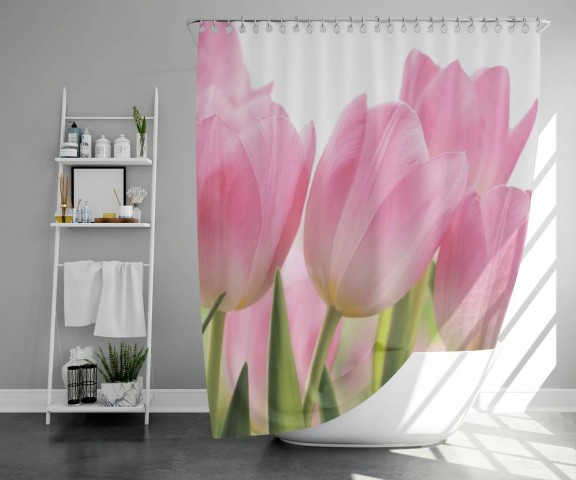 3D штора для ванной «Крупные розовые тюльпаны» вид 5