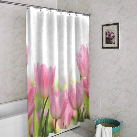 3D фото занавеска для ванной «Нежные розовые тюльпаны» вид 4