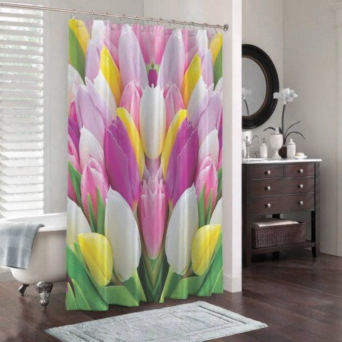 3D штора для ванны «Разнообразие тюльпанов» вид 3