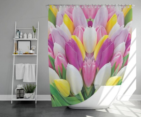 3D штора для ванны «Разнообразие тюльпанов» вид 5