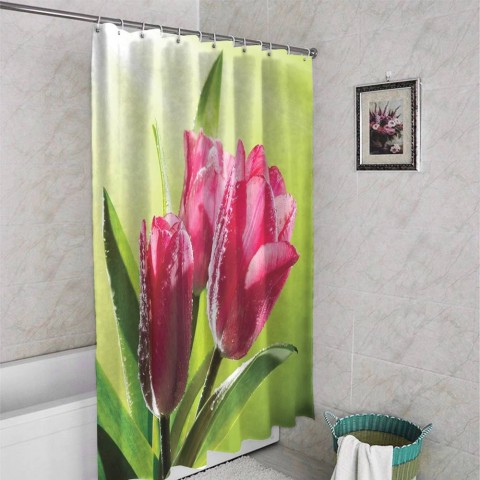 Занавеска для ванной «Тюльпаны на зеленом фоне» вид 4