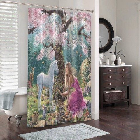 3D штора для ванной «Принцесса в цветущем саду» вид 3