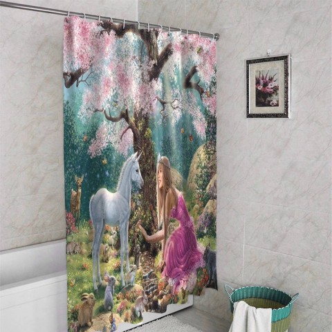 3D штора для ванной «Принцесса в цветущем саду» вид 4