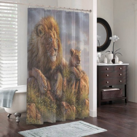 3D фотоштора для ванной «Величественные львы» вид 3