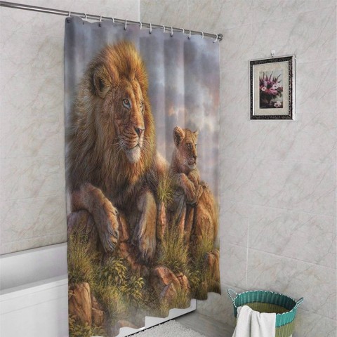 3D фотоштора для ванной «Величественные львы» вид 4
