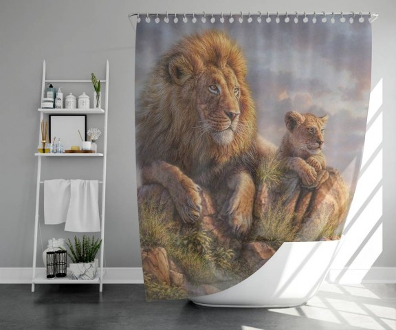 3D фотоштора для ванной «Величественные львы» вид 5