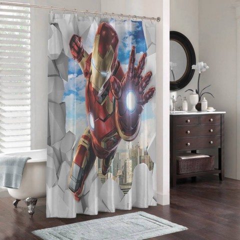 3D штора для ванной «Железный Человек» вид 3