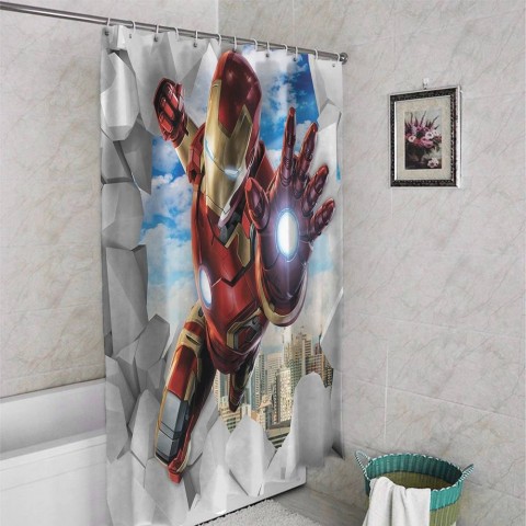 3D штора для ванной «Железный Человек» вид 4