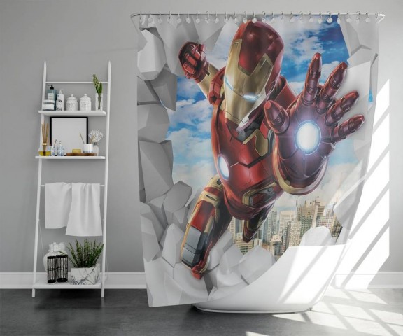 3D штора для ванной «Железный Человек» вид 5