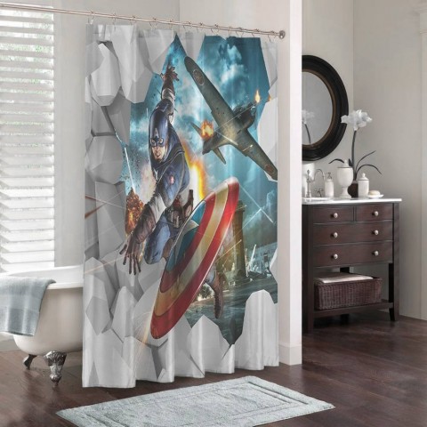 3D фото занавеска для ванной «Капитан Америка» вид 3
