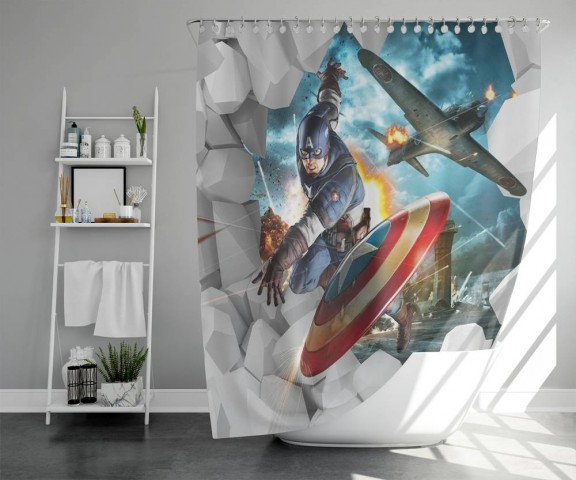 3D фото занавеска для ванной «Капитан Америка» вид 5