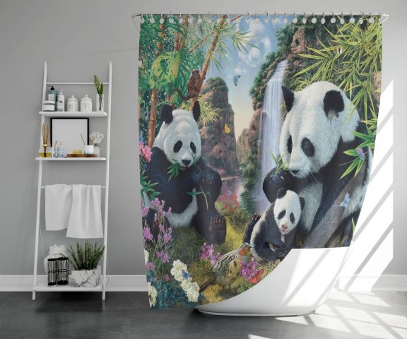 3D занавеска для ванны «Семейство панд» вид 5