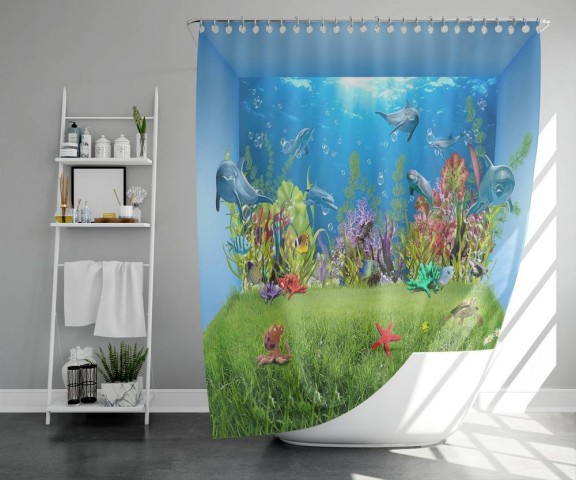 3D штора в ванную «Газон под водой» вид 5