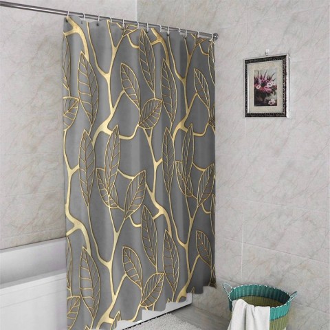 3D штора для ванны «Узор с золотыми листьями» вид 4
