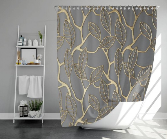3D штора для ванны «Узор с золотыми листьями» вид 5