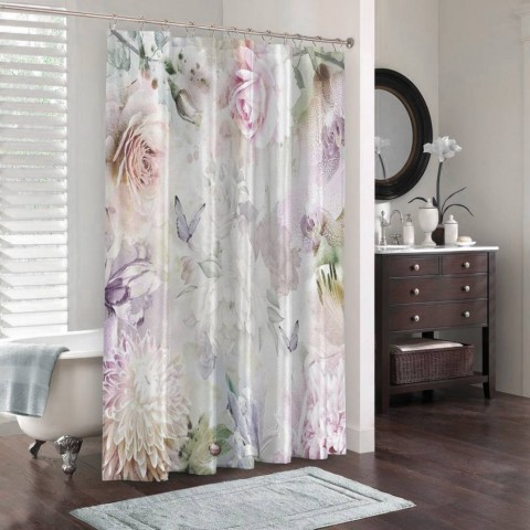 3D штора в ванную комнату «Бабочки в нежных цветах» вид 3