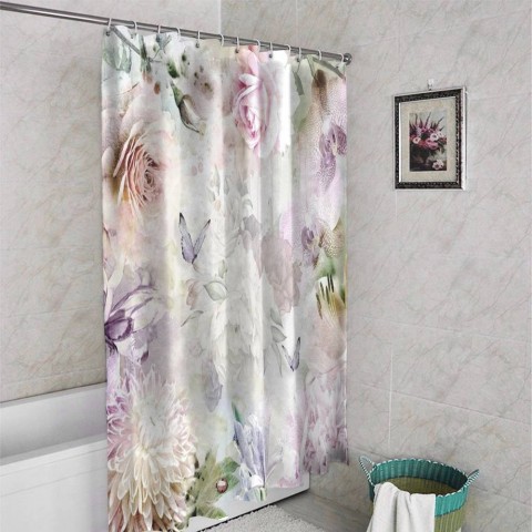 3D штора в ванную комнату «Бабочки в нежных цветах» вид 4