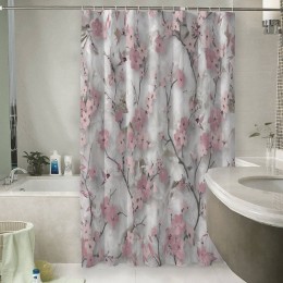 Шторы для ванной «Птички в нежно-розовых ветвях»