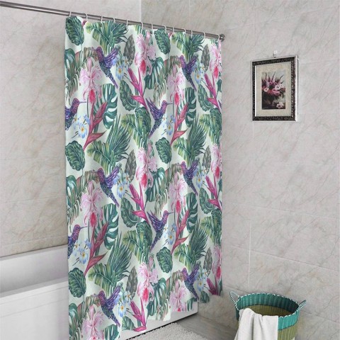 3D штора в ванную комнату «Колибри с цветами» вид 4