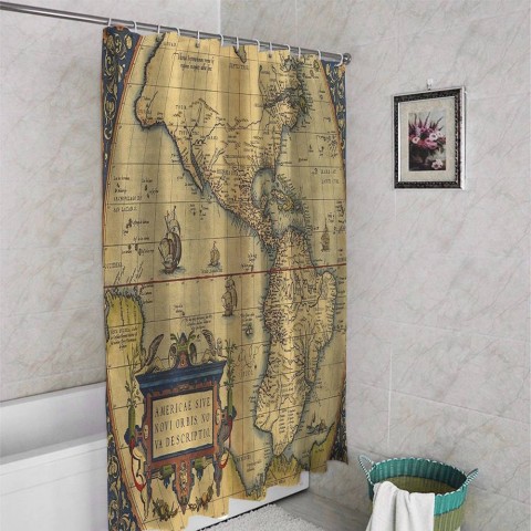 3D занавеска в ванную комнату «Старая карта Америки» вид 4