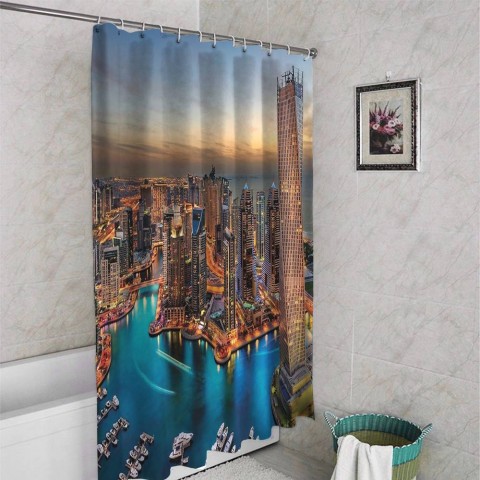 3D штора для ванной «Ночной Дубай» вид 4