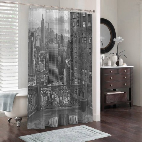 3D занавеска в ванную комнату «Балкон в Нью-Йорке» вид 3