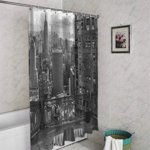 3D занавеска в ванную комнату «Балкон в Нью-Йорке» вид 4