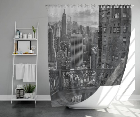 3D занавеска в ванную комнату «Балкон в Нью-Йорке» вид 5