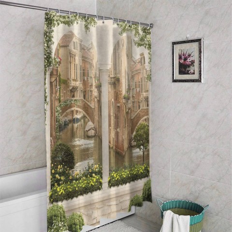 3D занавеска в ванную комнату «Колонны с видом на канал» вид 4