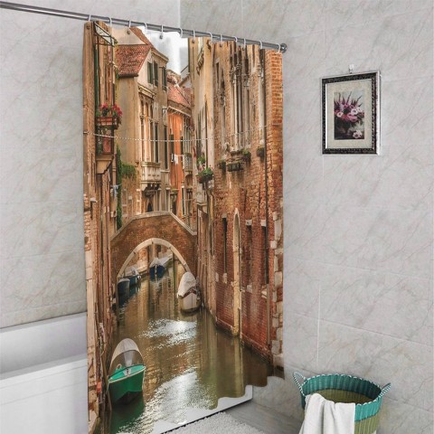 3D штора в ванную комнату «Мост через канал» вид 4