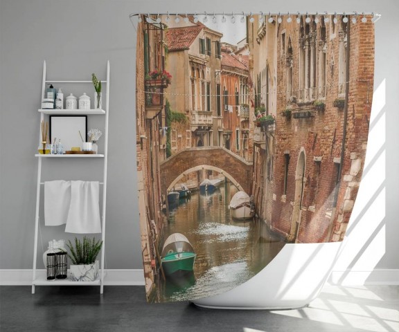3D штора в ванную комнату «Мост через канал» вид 5