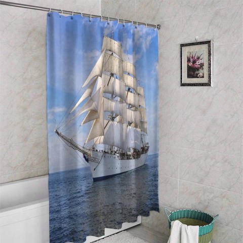 3D штора для ванной «Белый парусник» вид 4