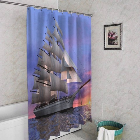 3D занавеска в ванную комнату «Парусный корабль на закате» вид 4