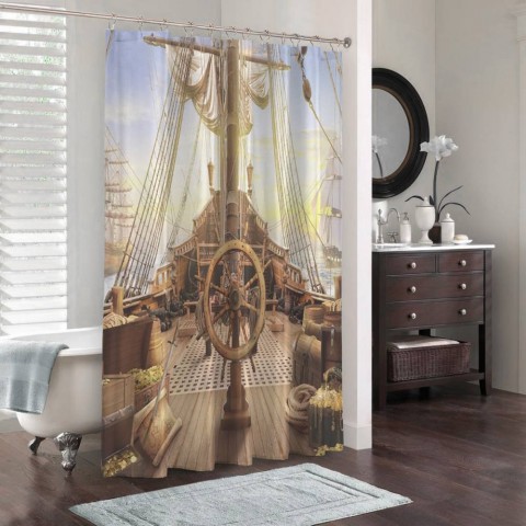 3D шторка для ванны «Пиратский корабль» вид 3