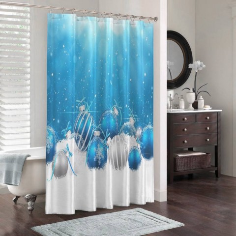 3D фото занавеска для ванной «Голубая новогодняя композиция» вид 3