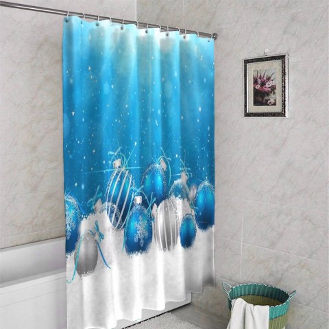 3D фото занавеска для ванной «Голубая новогодняя композиция» вид 4