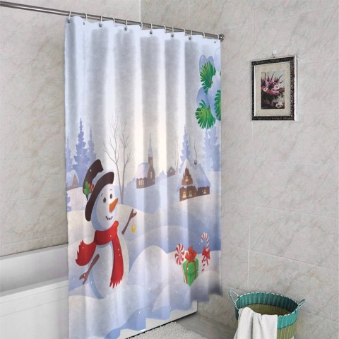 3D штора в ванную комнату «Снеговичок» вид 4