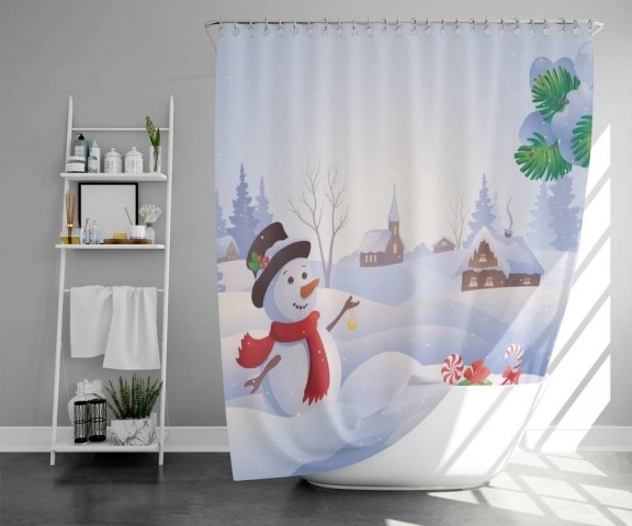 3D штора в ванную комнату «Снеговичок» вид 5