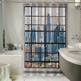 Шторы для ванной «Окна с панорамным видом на город»