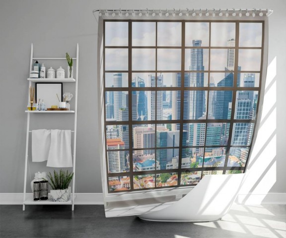 3D шторка для ванной «Окно в мегаполисе» вид 5